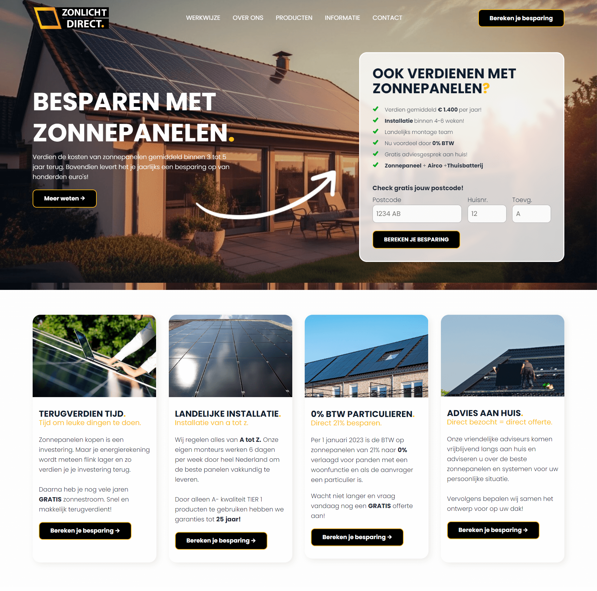 Voorbeeld van een websitepagina met opbouw en design