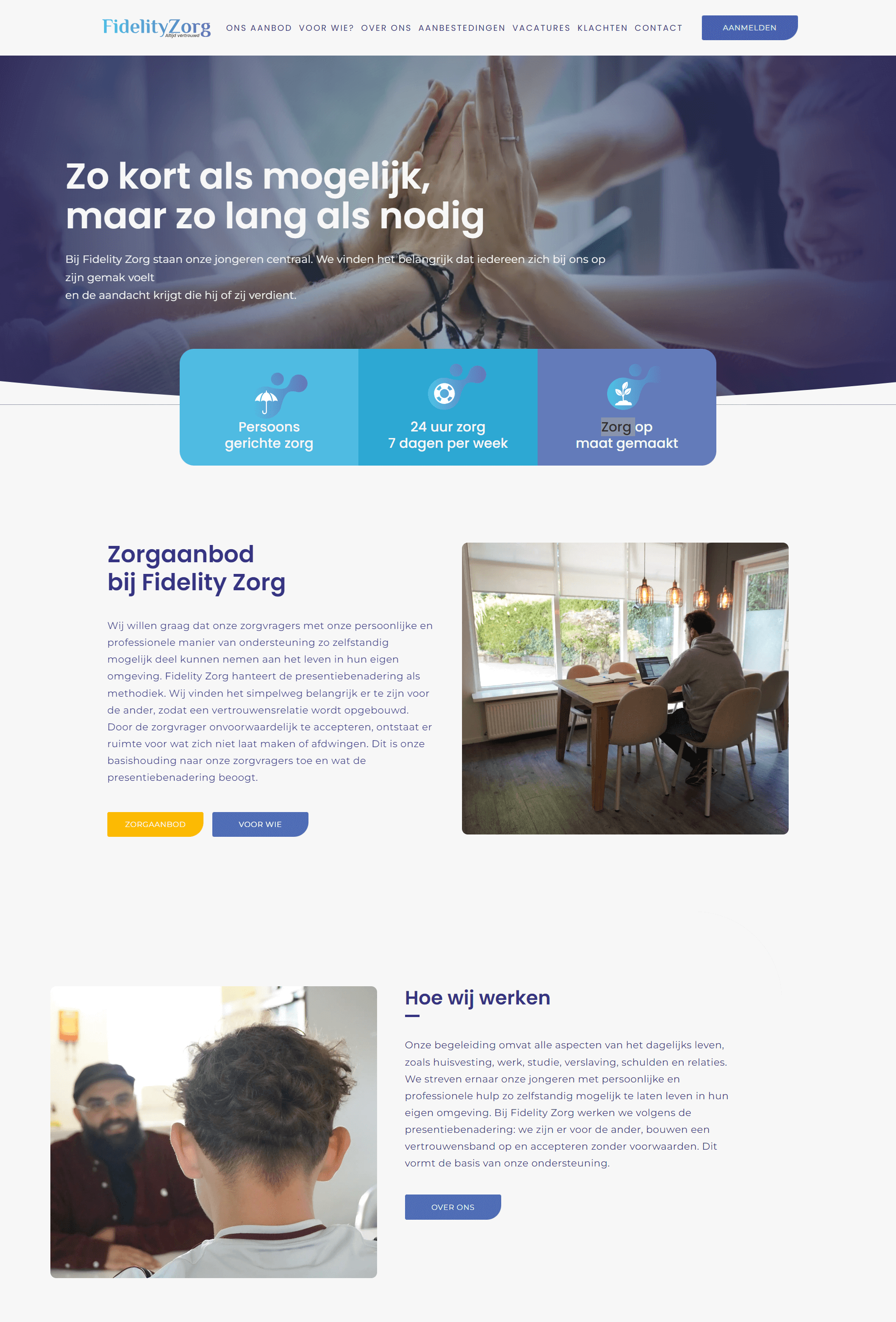 Voorbeeld van een websitepagina met opbouw en design