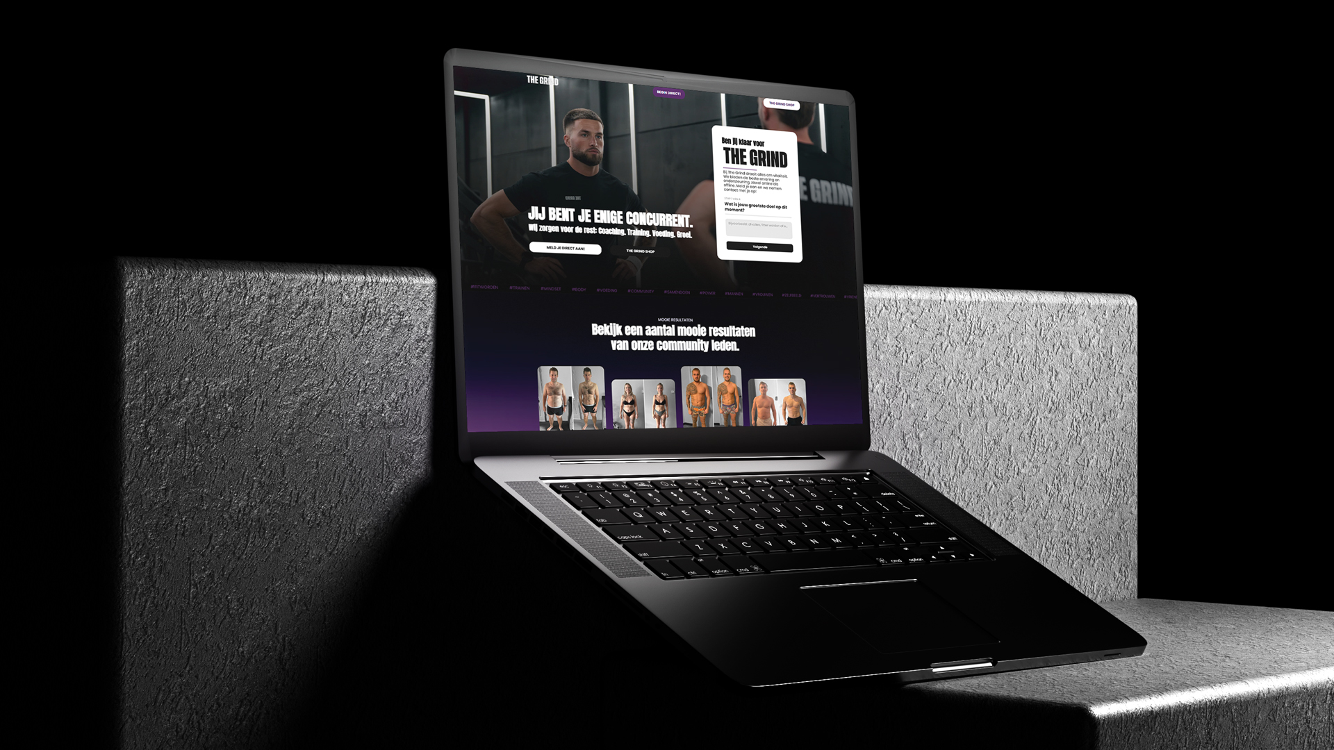 Homepage mockup van The Grind lifestyle coaching website