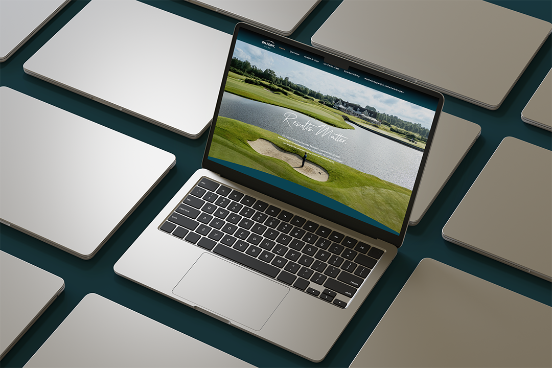 Homepage mockup van de Onpoint Performance podcast website